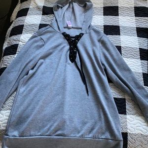 Grey hoodie with 1/4 tie up
